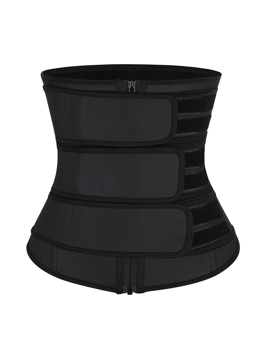 Black Plus Size Three Detachable Belts Exercise Latex Waist Trainer