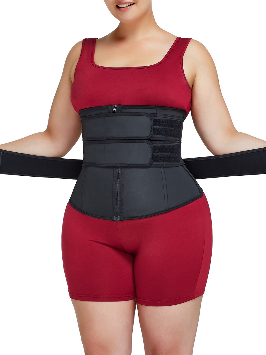 Black Plus Size Three Detachable Belts Exercise Latex Waist Trainer