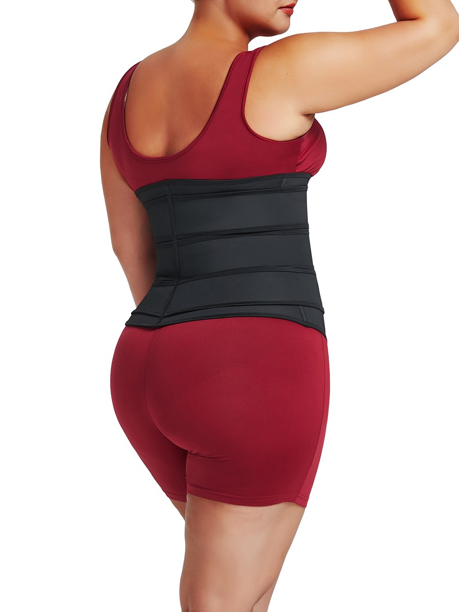 Black Latex Three Belts Waist Trainer 7 Steel Bones Medium Compression
