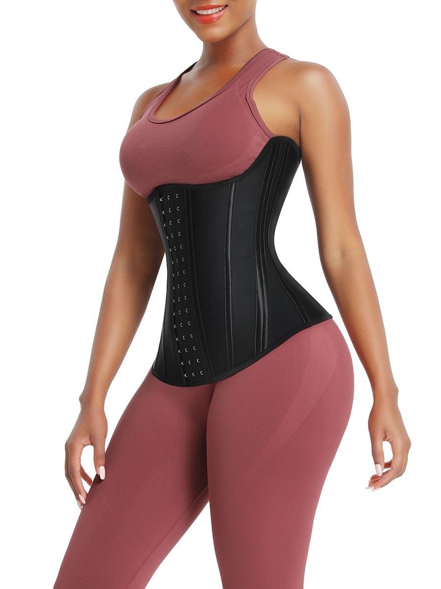 Black Latex Tummy Control Waist Trainer 14 Steel Bones Custom Logo