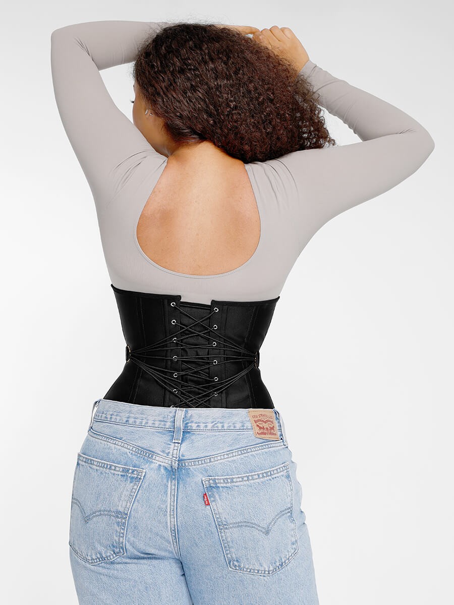10 Steel Bones Latex Waist Trainer with Fan Lacing and Front Buckle Adjustment