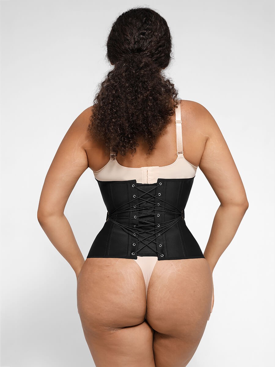 10 Steel Bones Latex Waist Trainer with Fan Lacing and Front Buckle Adjustment