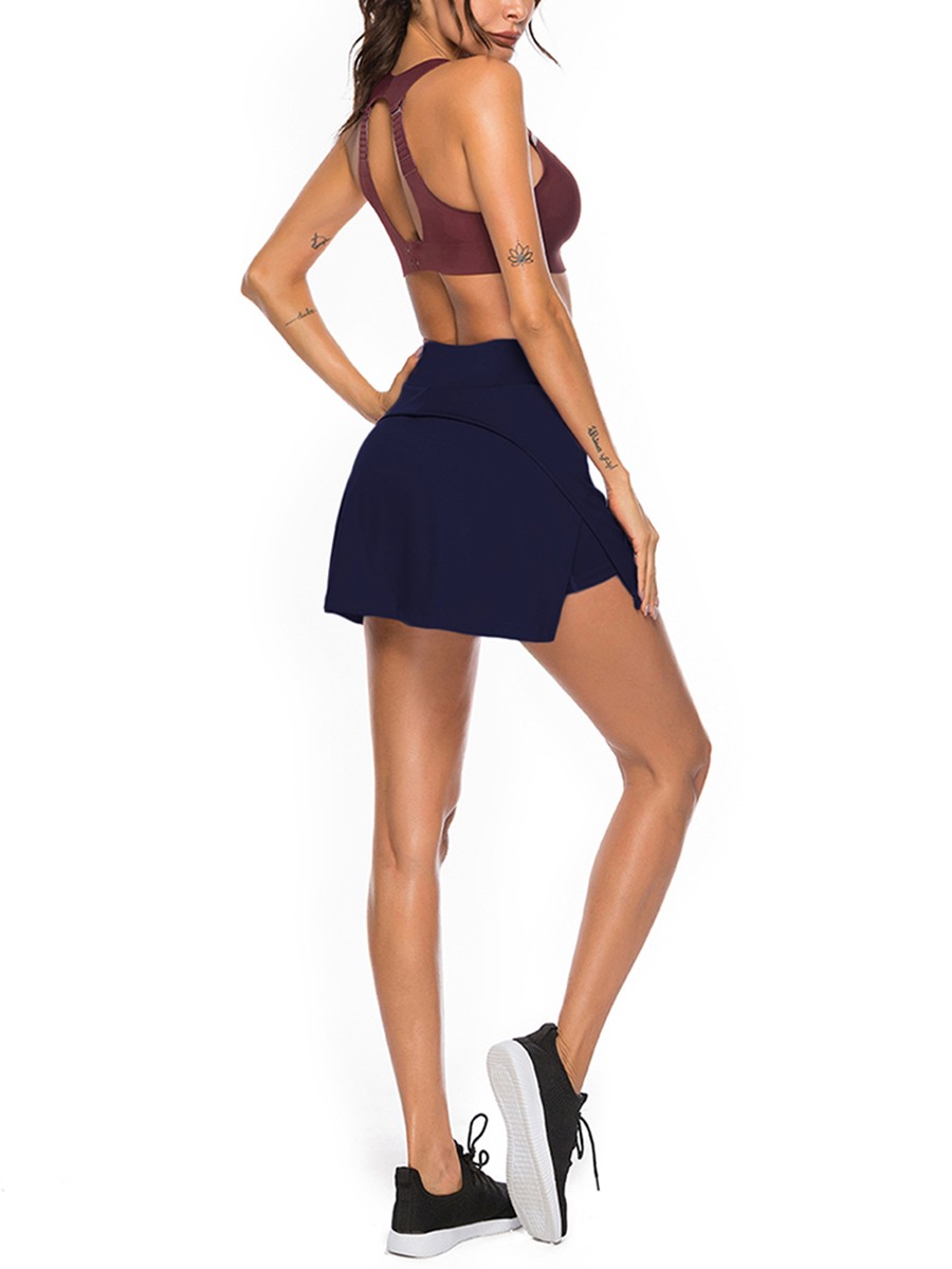 Exquisitely Dark Blue Tennis Skirt Solid Color High Rise High Elastic