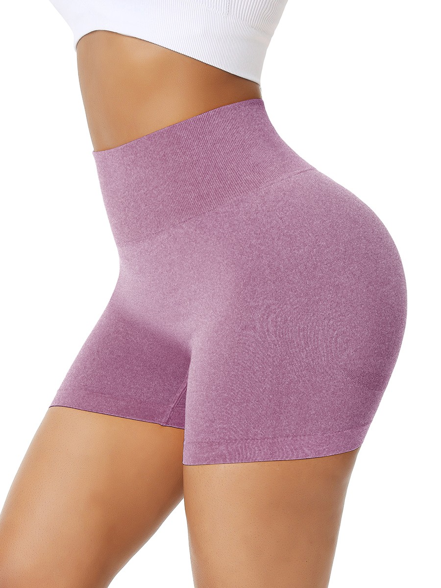 Elegance Light Purple Athletic Shorts Solid Color High Rise For Workout