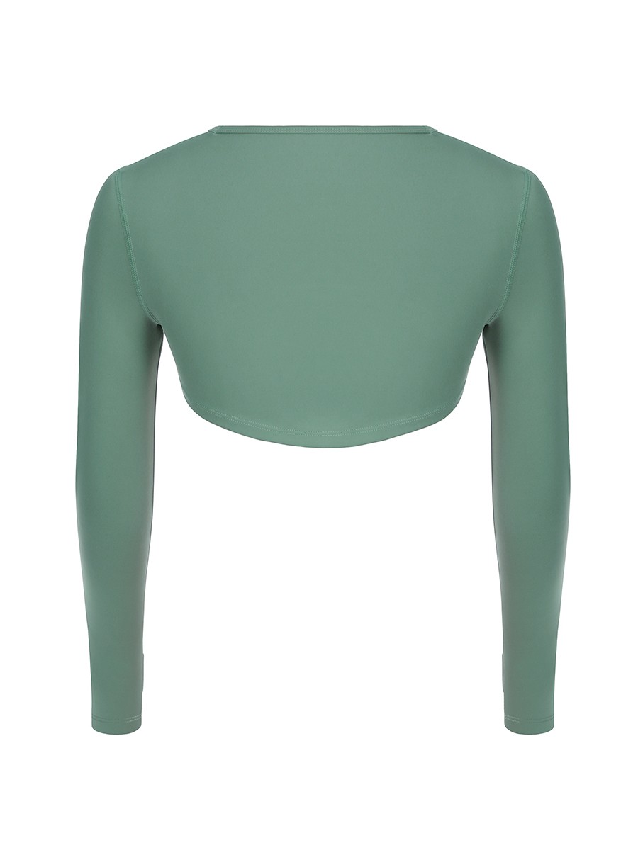 Green High-Low Hem Top Thumbhole Full Sleeve Soft-Touch