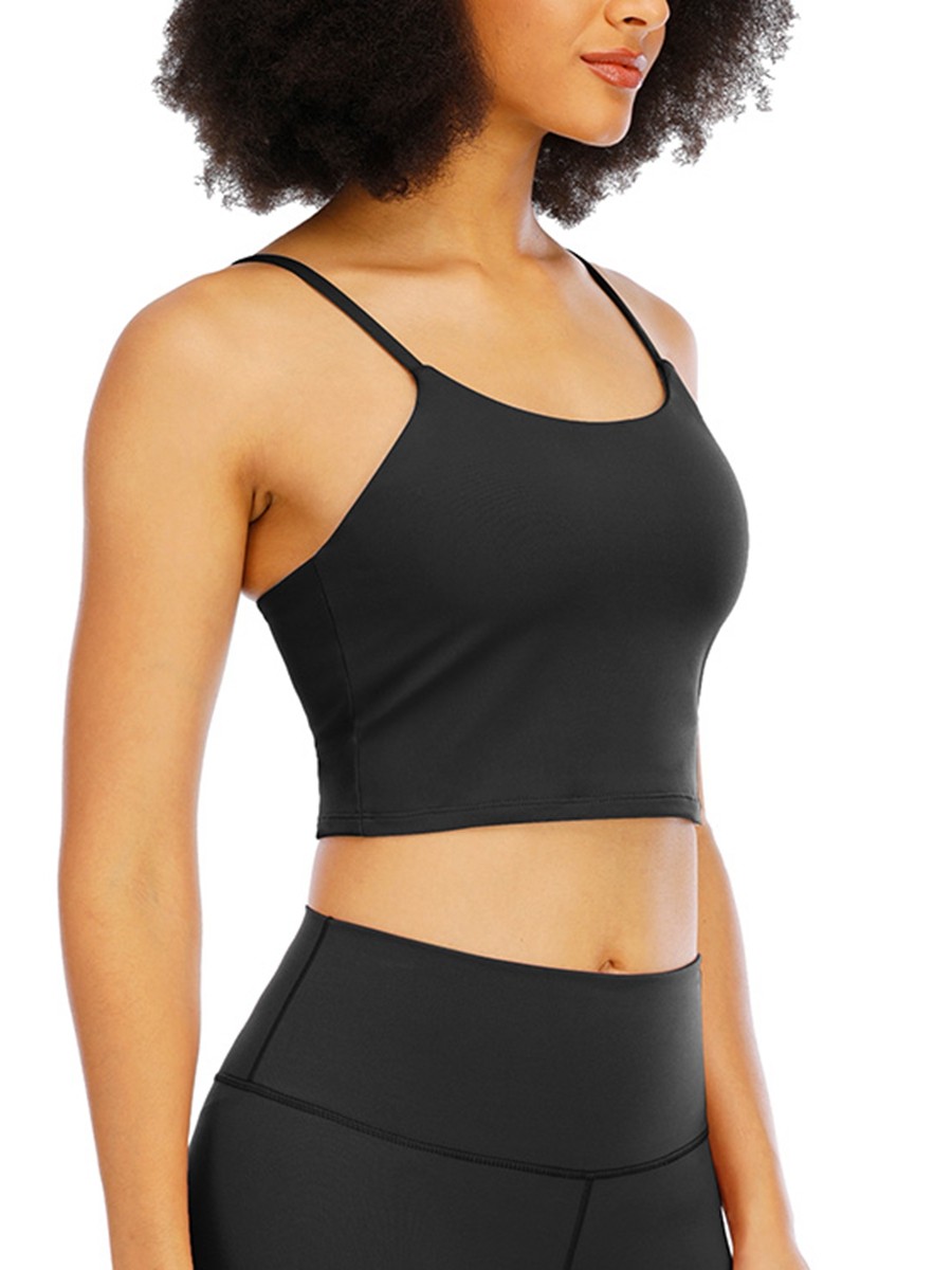Black Padded Sports Bras Longline Workout Tank Top