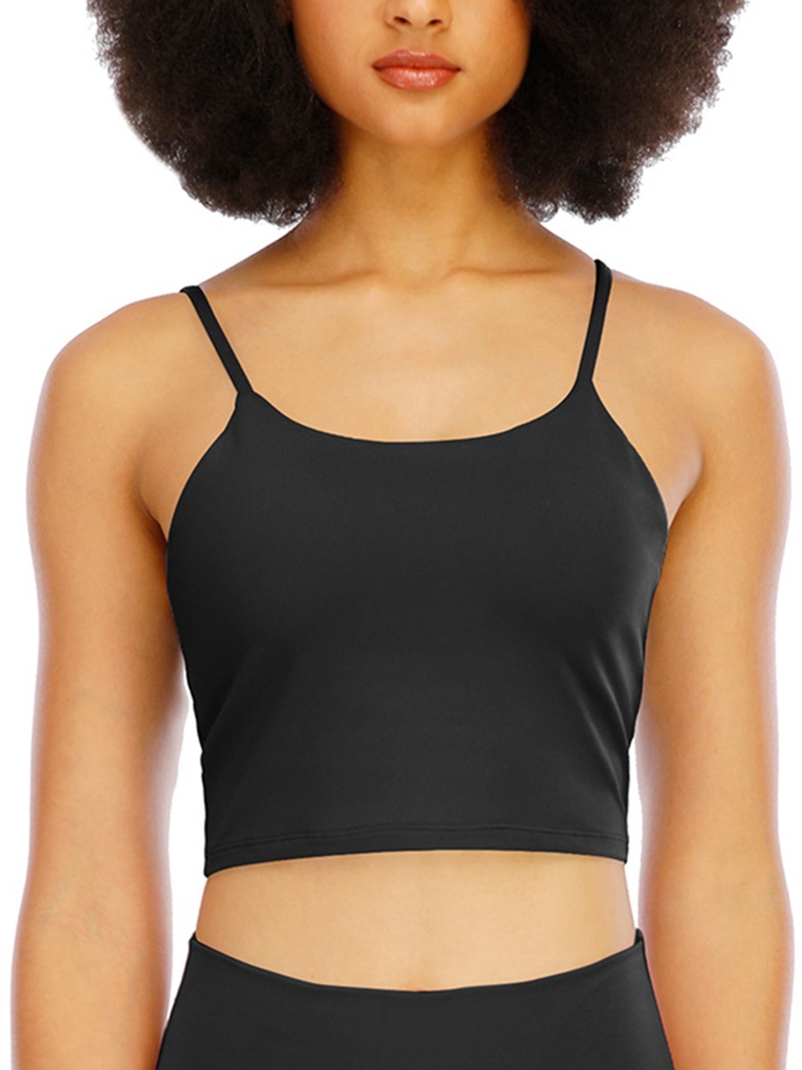 Black Padded Sports Bras Longline Workout Tank Top