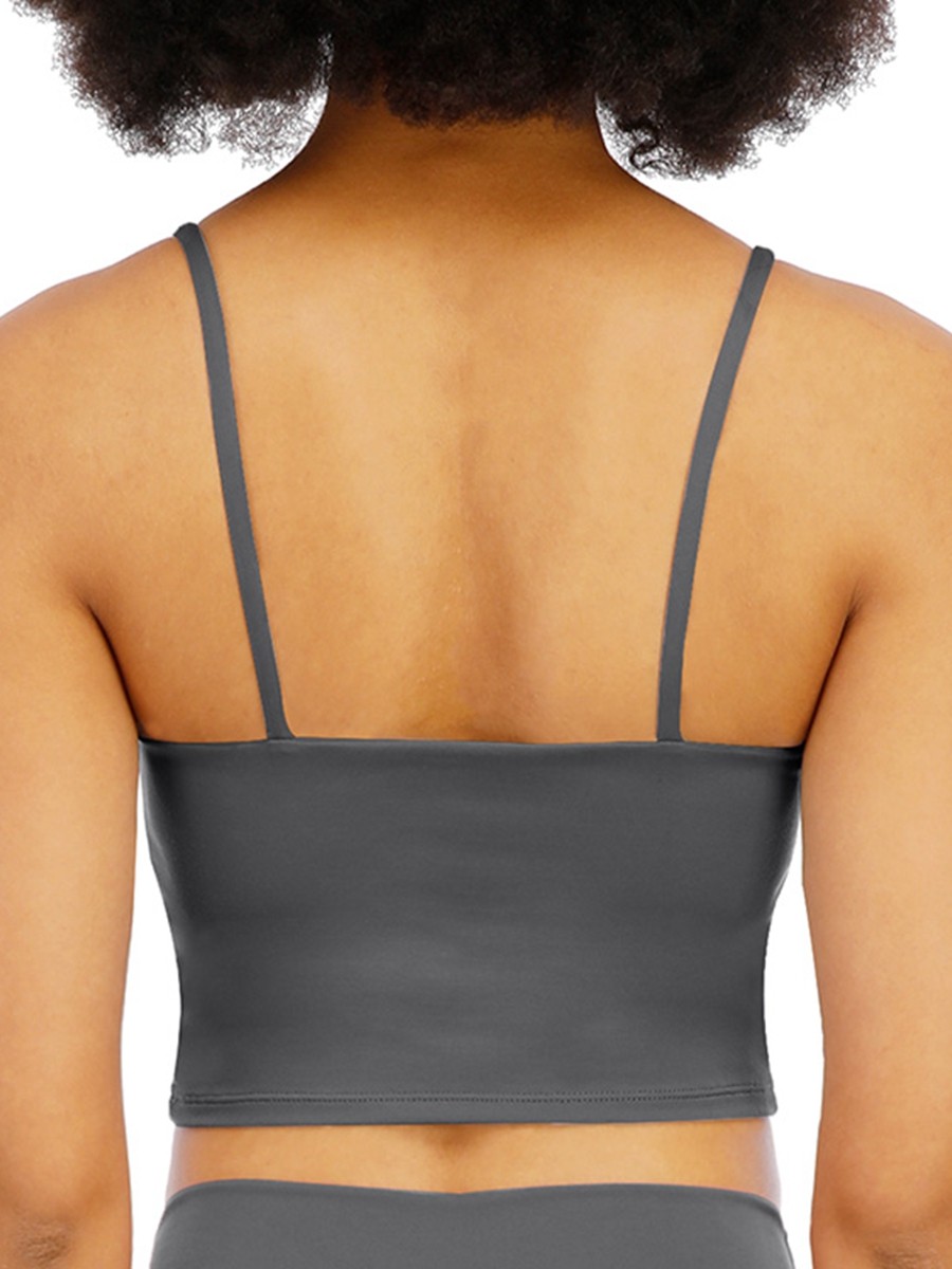 Deep Gray Backless Padded Yoga Bras Longline Tank Top For Running