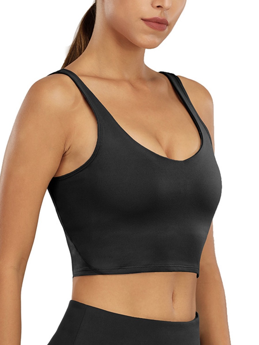 Black U-Back Solid Color Athletic Top Sleeveless High Quality