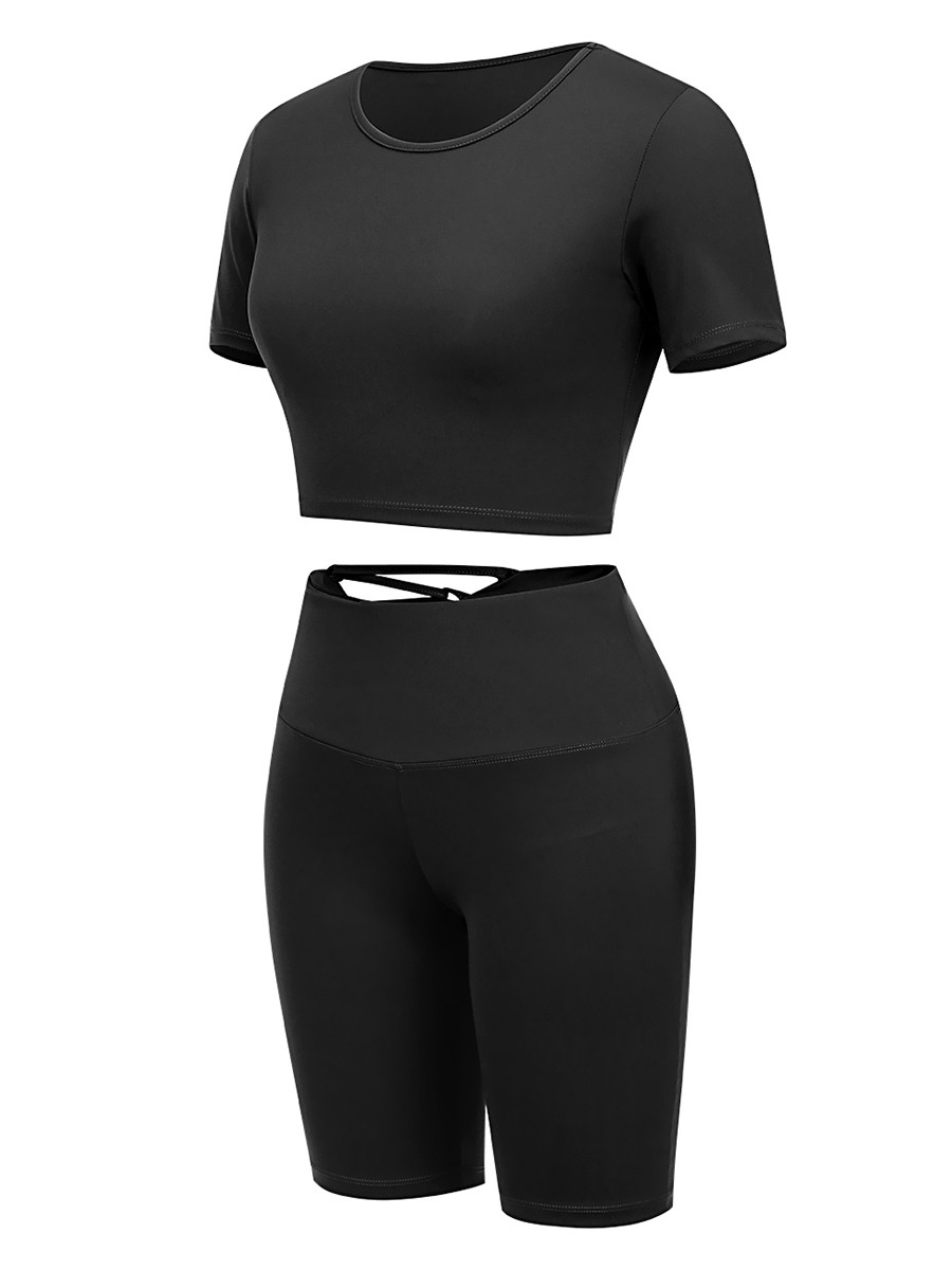Black Solid Color Suit High Rise Running Clothes
