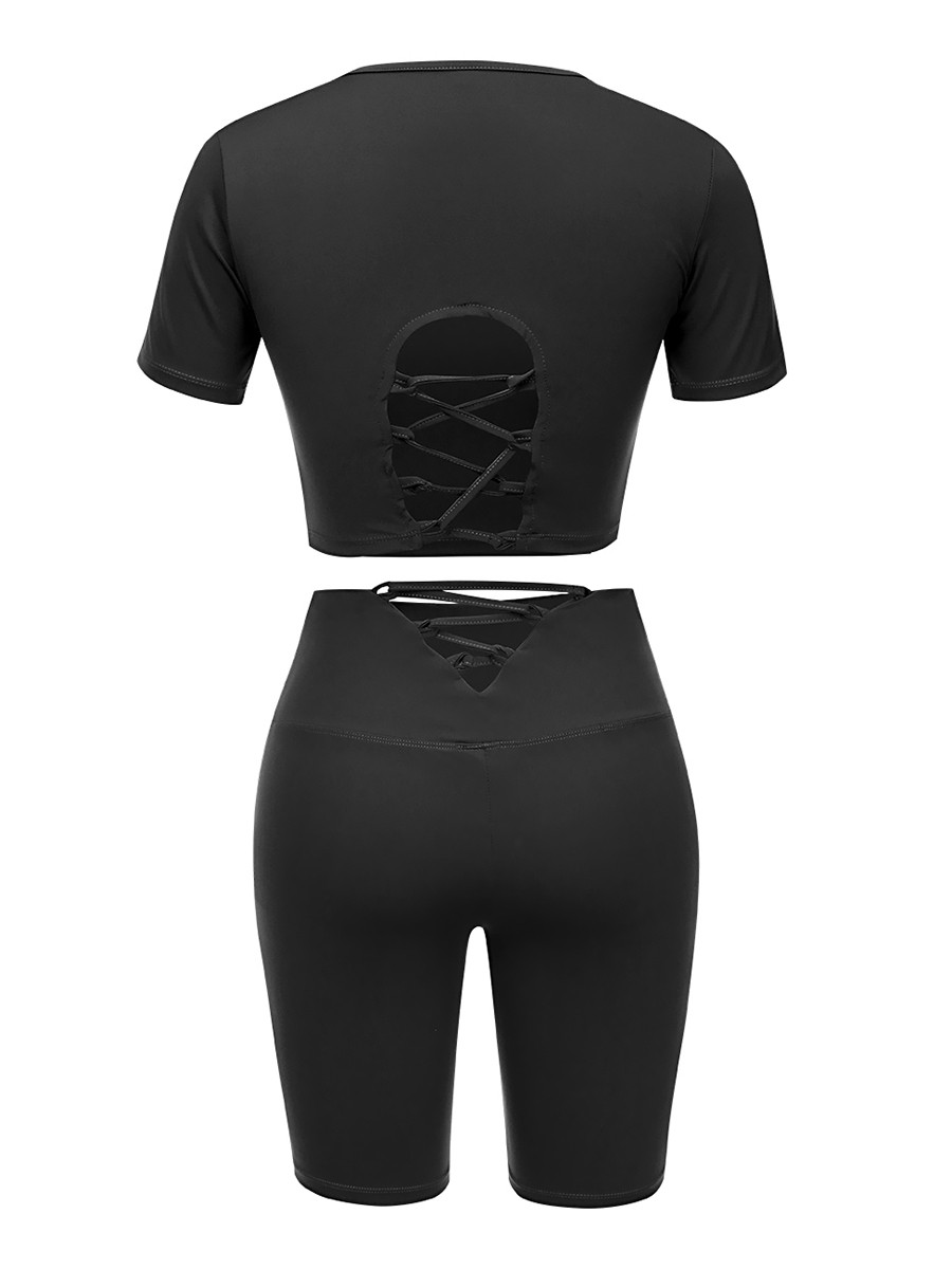 Black Solid Color Suit High Rise Running Clothes