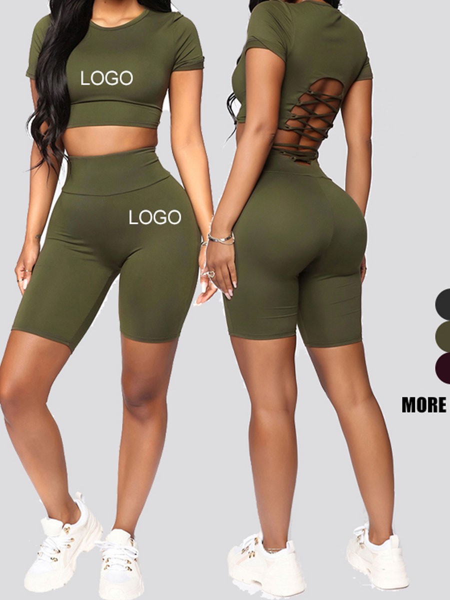 Dark Green Short Sleeve Top Thigh Length Shorts Ladies Sportswear