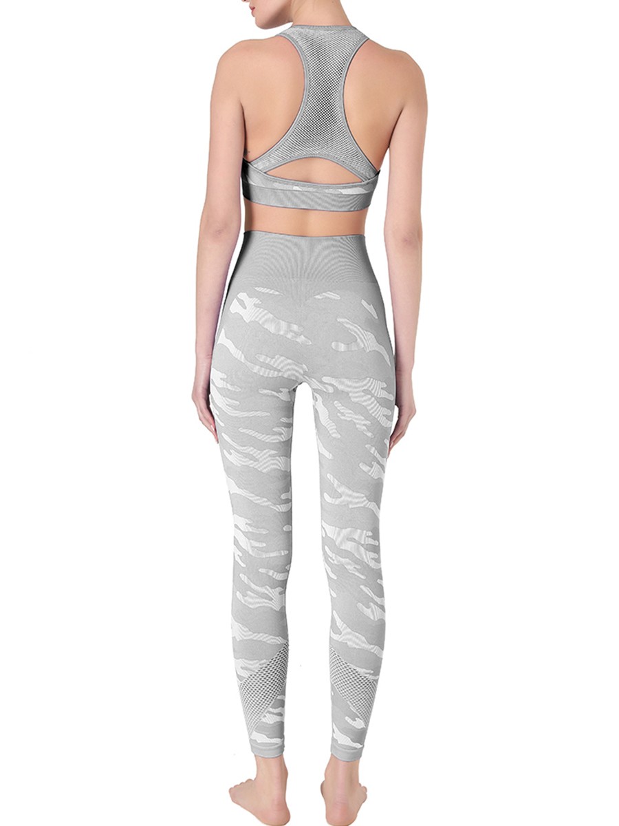 Light Gray Patchwork Athletic Suit Ankle Length High Elasticity