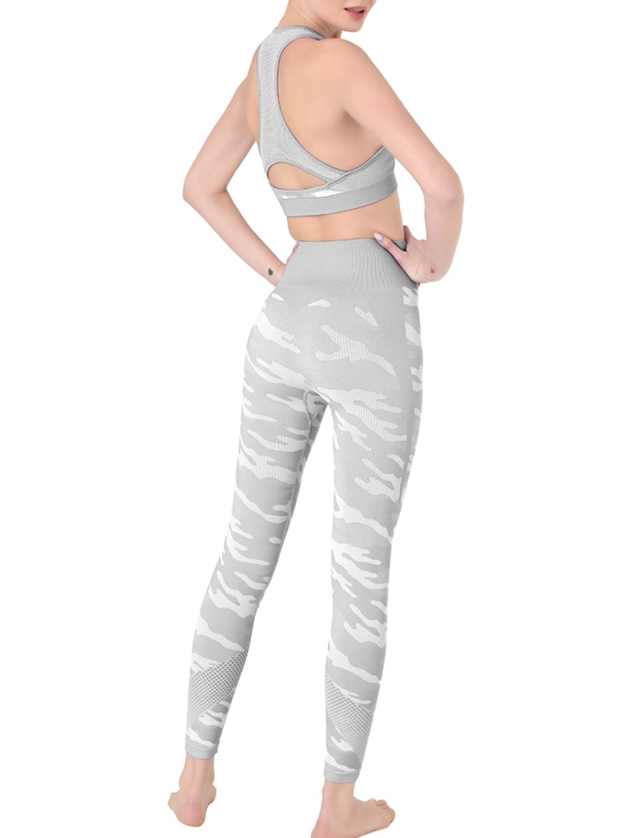 Light Gray Patchwork Athletic Suit Ankle Length High Elasticity