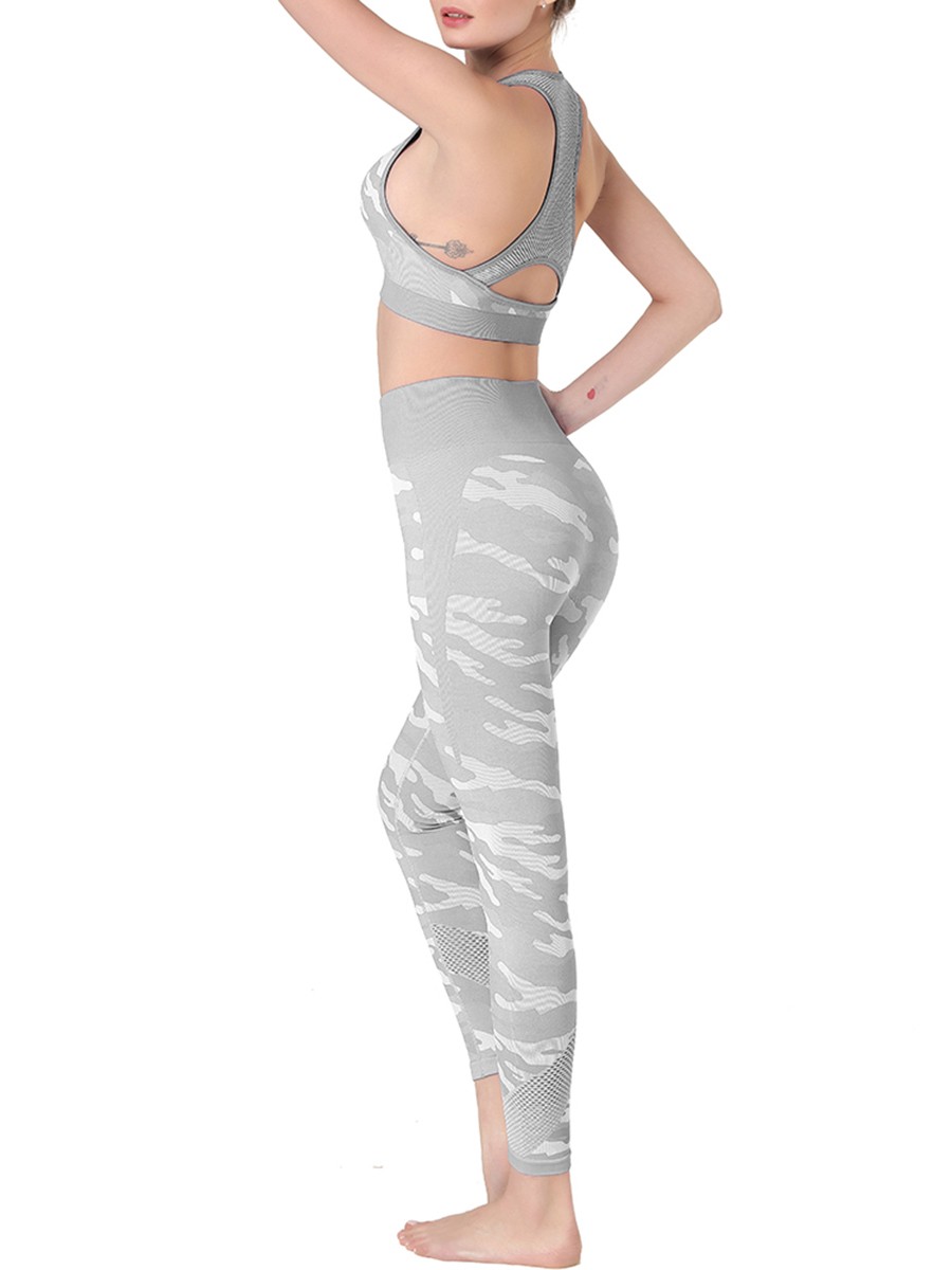 Light Gray Patchwork Athletic Suit Ankle Length High Elasticity