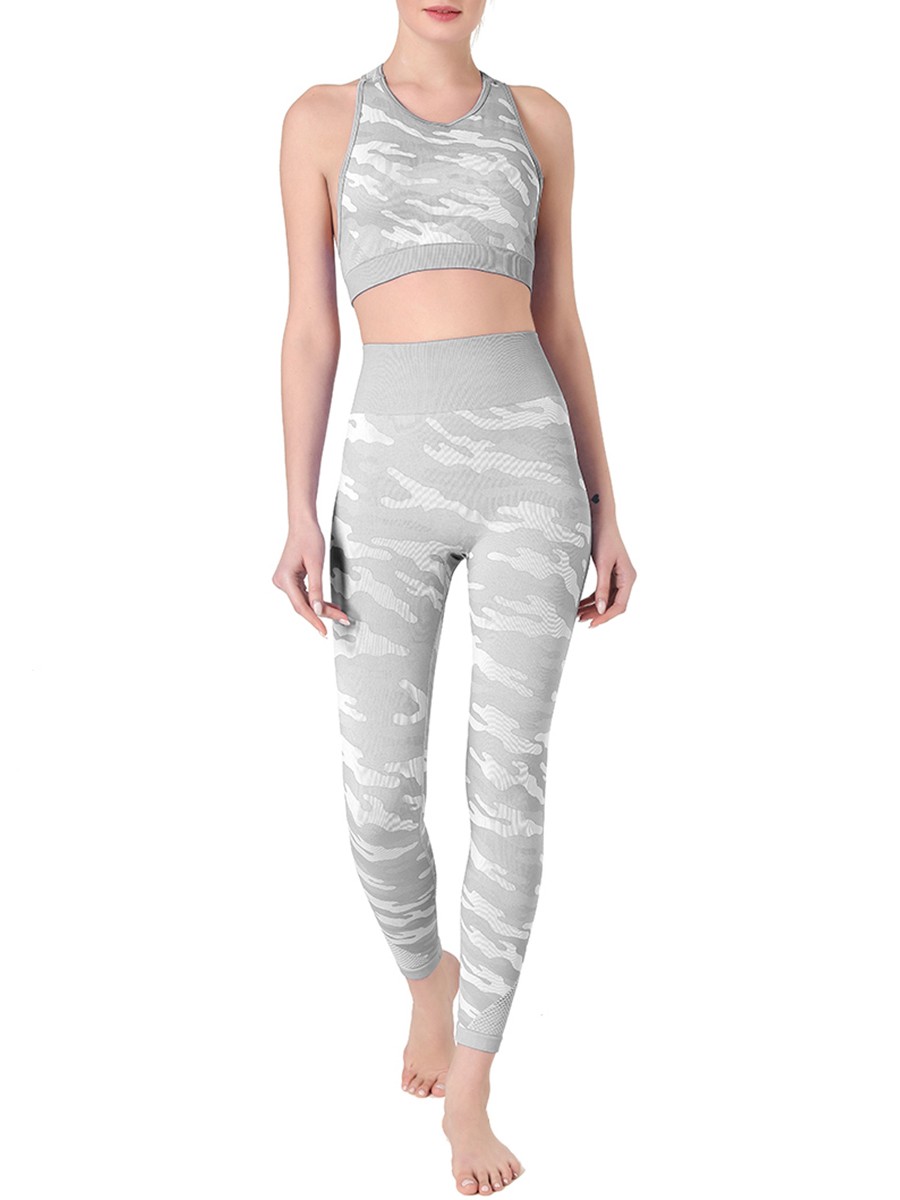 Light Gray Patchwork Athletic Suit Ankle Length High Elasticity