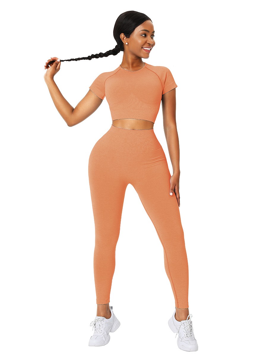 Fantasy Orange Seamless Crop Top And High Rise Legging Ultra Hot