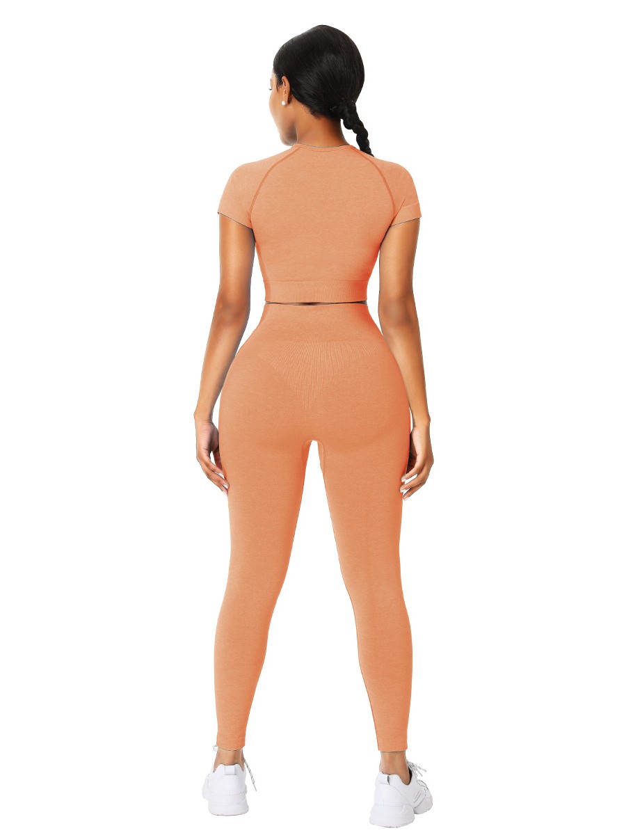 Fantasy Orange Seamless Crop Top And High Rise Legging Ultra Hot