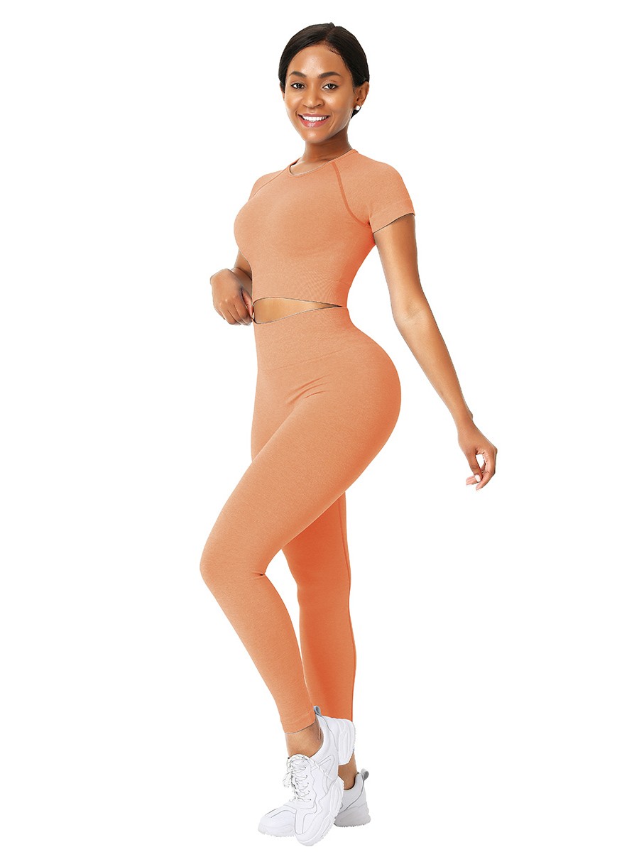 Fantasy Orange Seamless Crop Top And High Rise Legging Ultra Hot