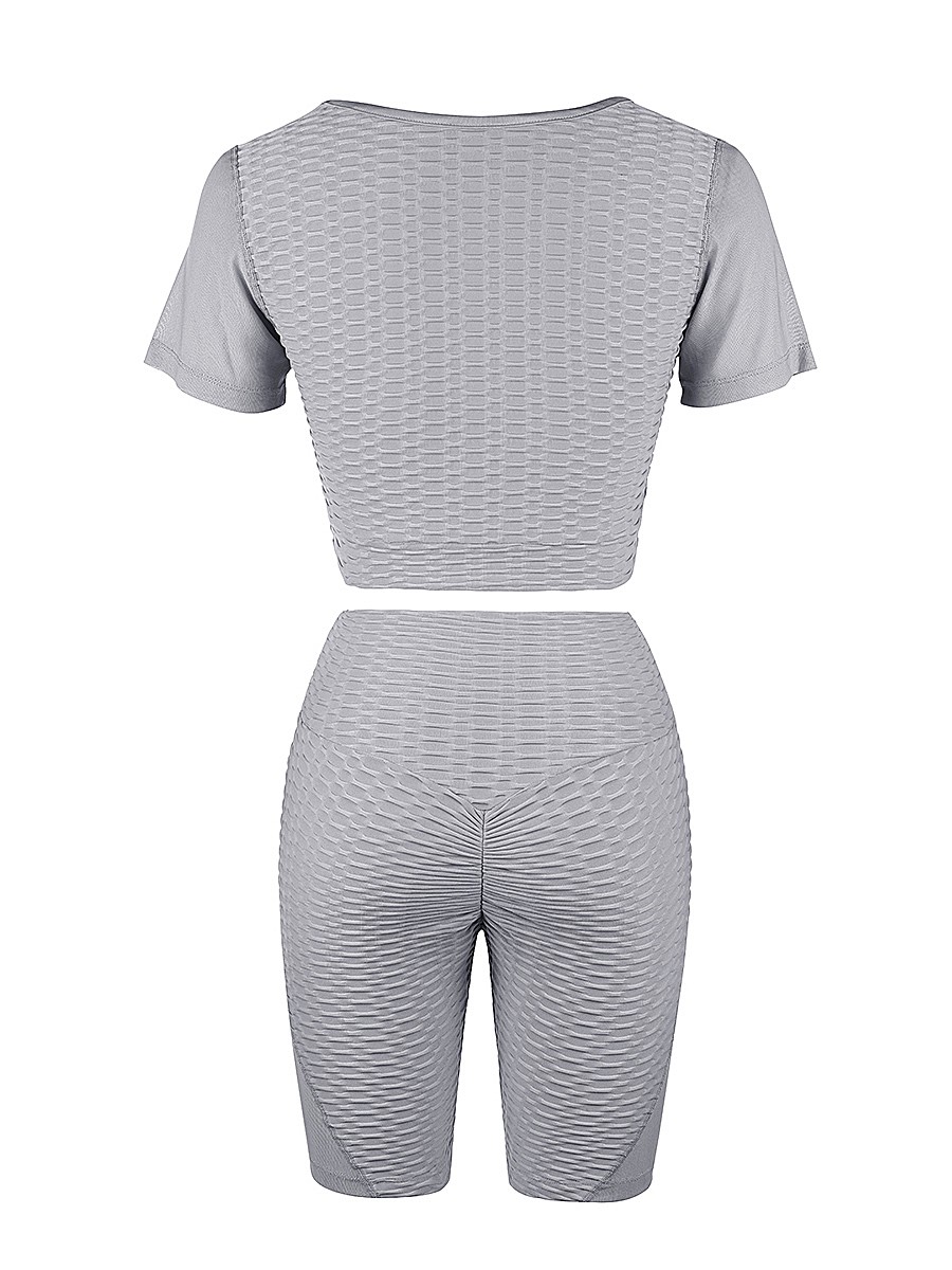 Gray Sports Suit Short Sleeve High Rise All Over Smooth