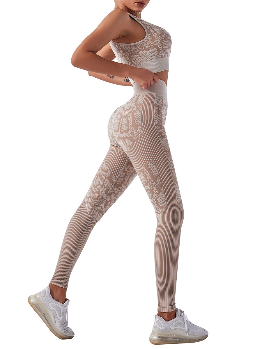 Khaki Seamless Snakeskin Yoga Suit High Waist Soft-Touch