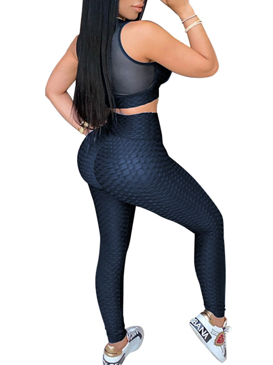 Sports Suit Solid Color Sleeveless Dark Blue Exercise Outfit