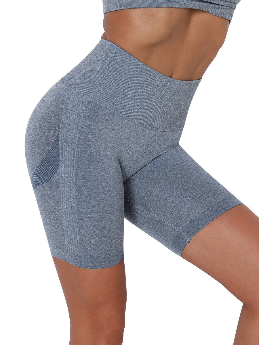 Yoga Shorts Blue Thigh Length Seamless Ultimate Comfort