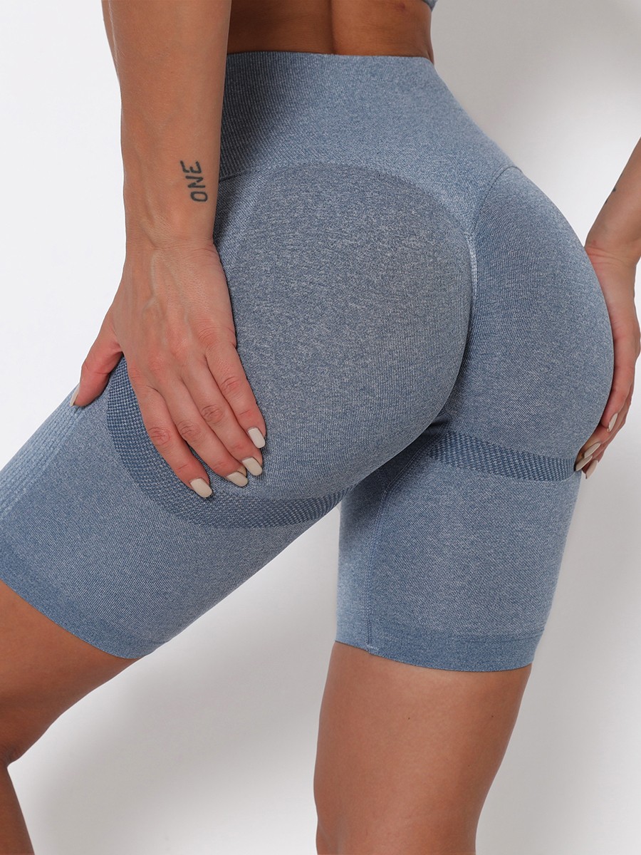 Yoga Shorts Blue Thigh Length Seamless Ultimate Comfort
