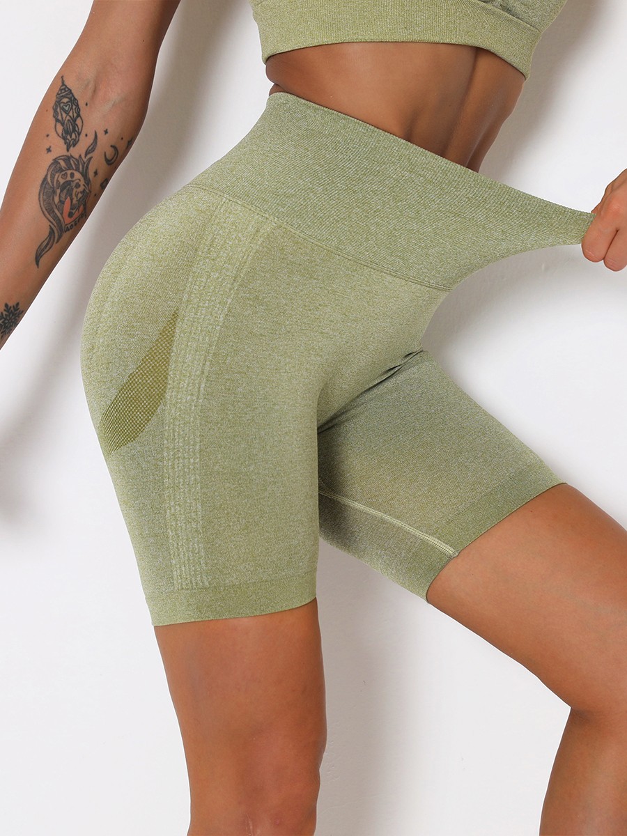 Army Green Seamless High Rise Running Shorts For Warmup