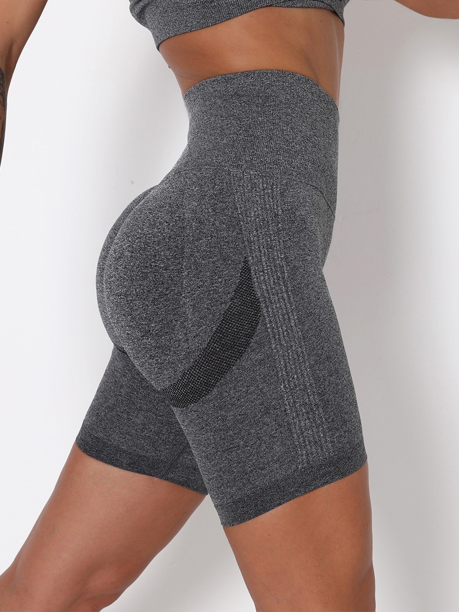 Dark Gray High Waist Solid Color Yoga Shorts Refined Outfit