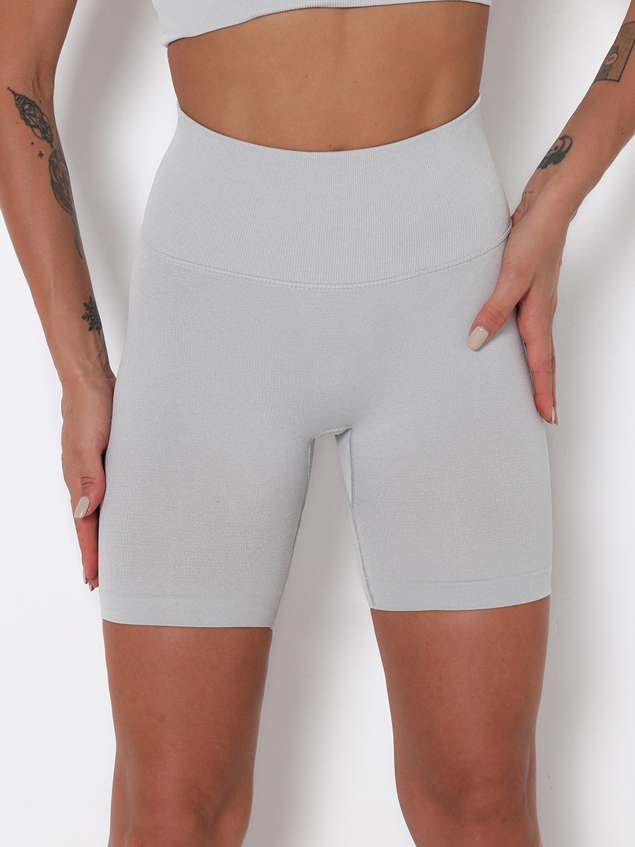 Light Gray Thigh Length Solid Color Running Shorts Women's Clothes