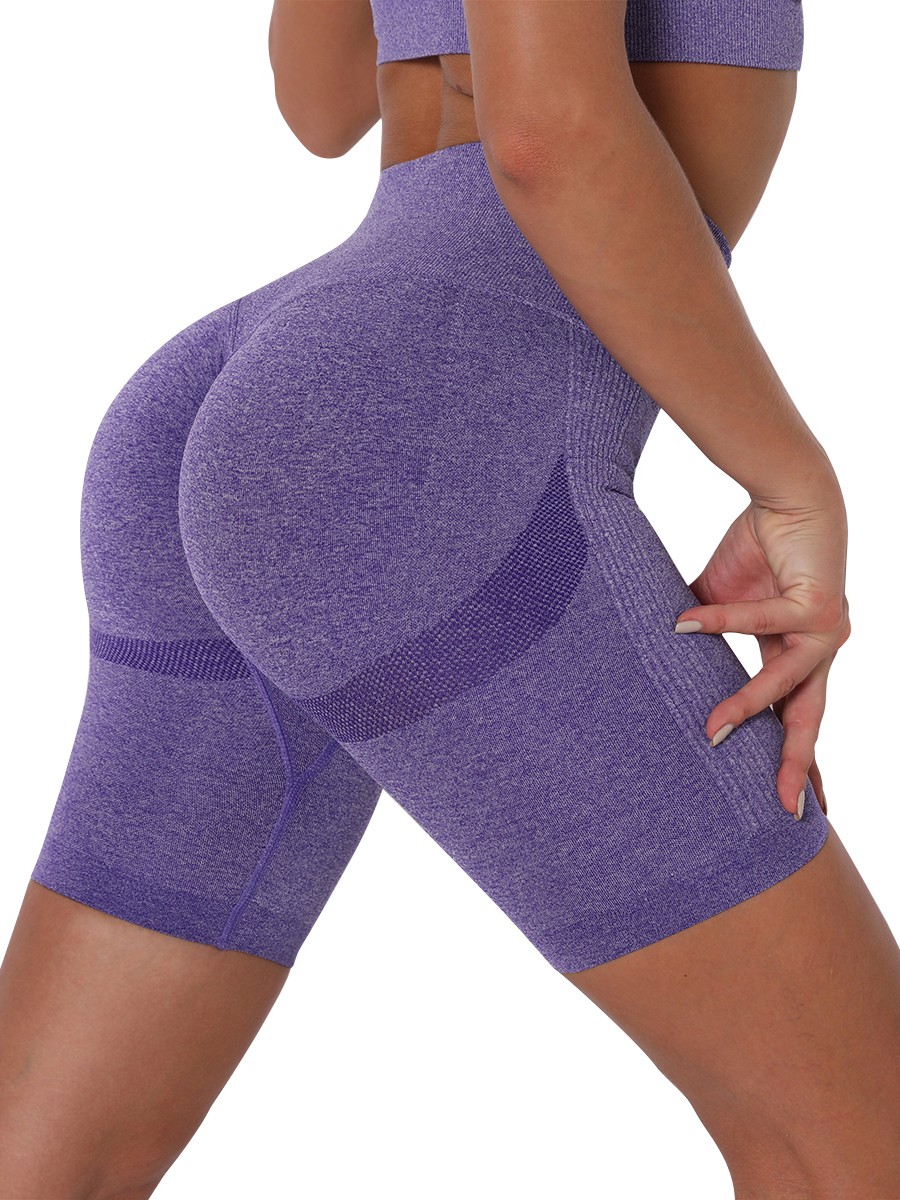 Purple Thigh Length Sports Shorts Solid Color Women Outfit