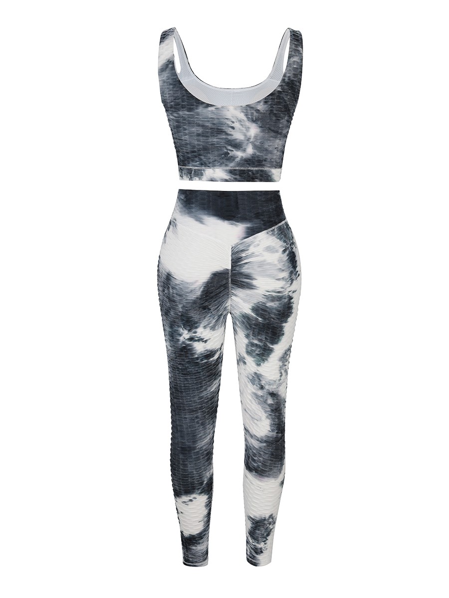 White Tie-Dyed Print Yoga Suit Detachable Pads Eye Catcher