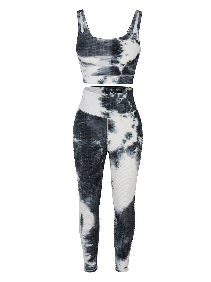 White Tie-Dyed Print Yoga Suit Detachable Pads Eye Catcher