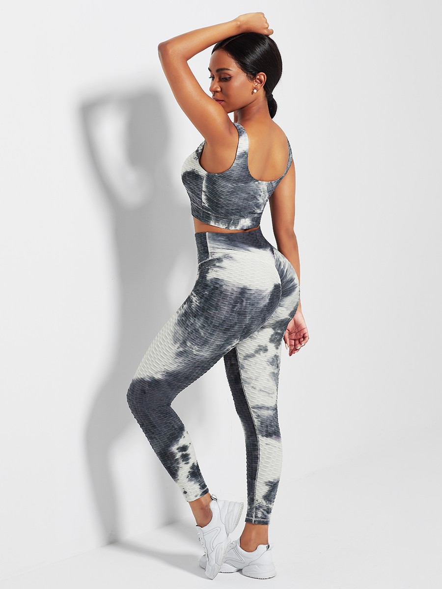 White Tie-Dyed Print Yoga Suit Detachable Pads Eye Catcher