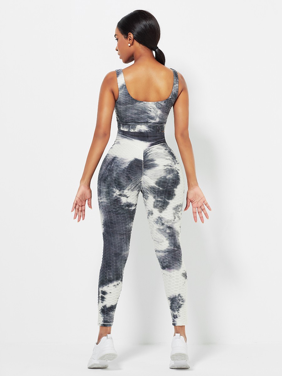White Tie-Dyed Print Yoga Suit Detachable Pads Eye Catcher