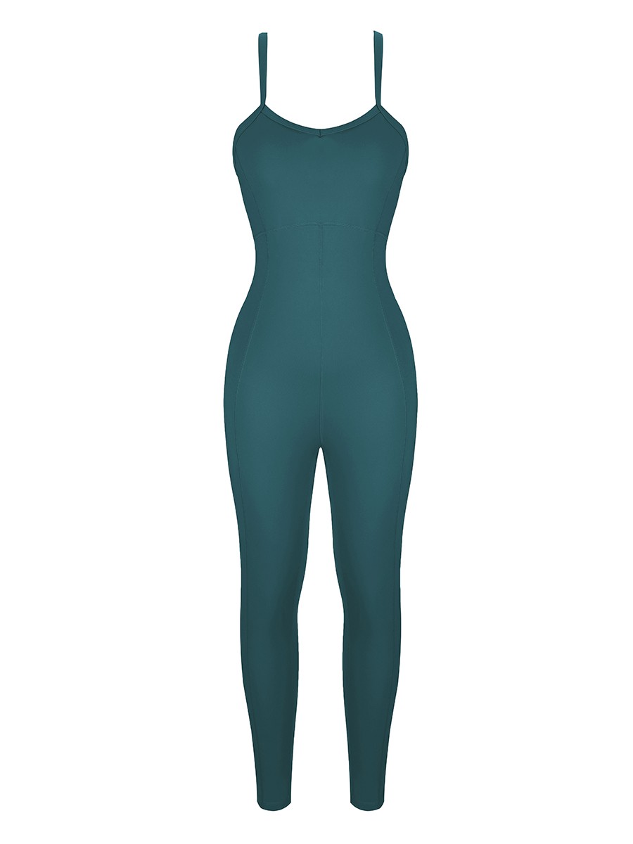 Blue Cross Back Pleated Sling Athletic Jumpsuit Sensual Silhouette