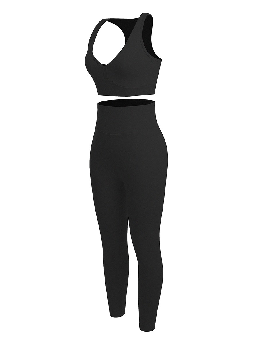 Black Racerback High Waist Pockets Sports Suit Athletic Outfit