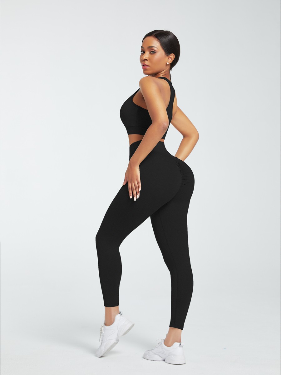 Black Racerback High Waist Pockets Sports Suit Athletic Outfit
