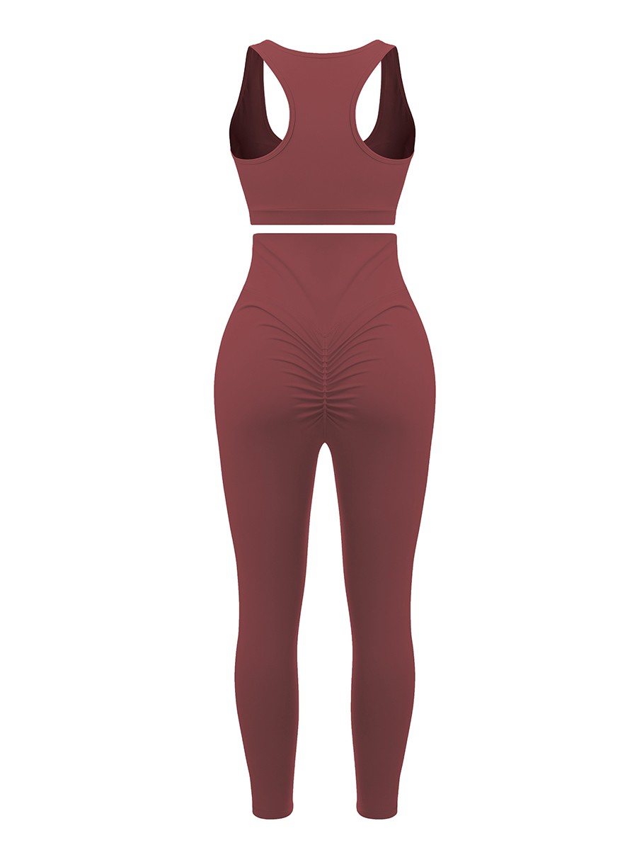 Jujube Red Running Suit Solid Color High Rise Kinetic Fashion