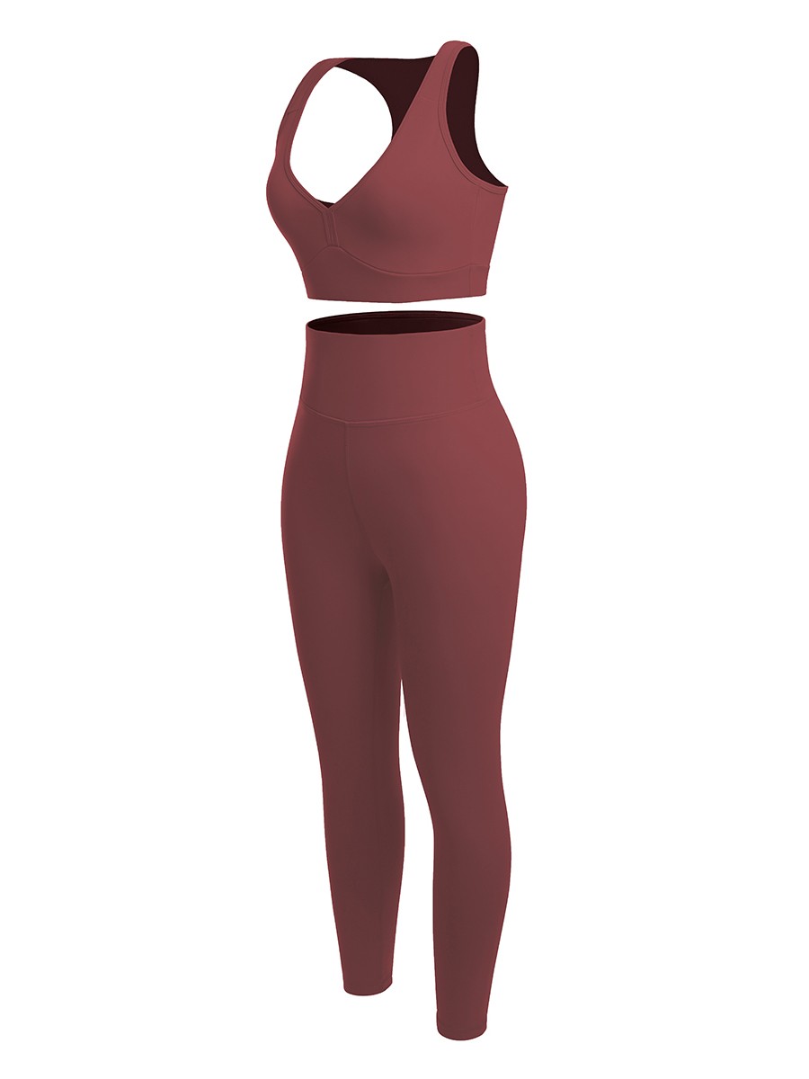 Jujube Red Running Suit Solid Color High Rise Kinetic Fashion