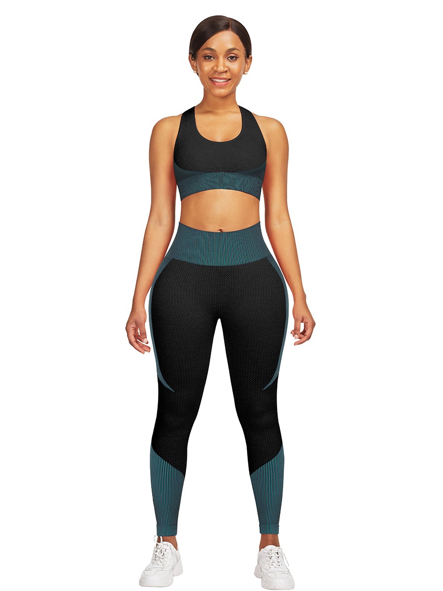 Powerful Lake Blue Cross Back Sports Suit Full Length For Workout