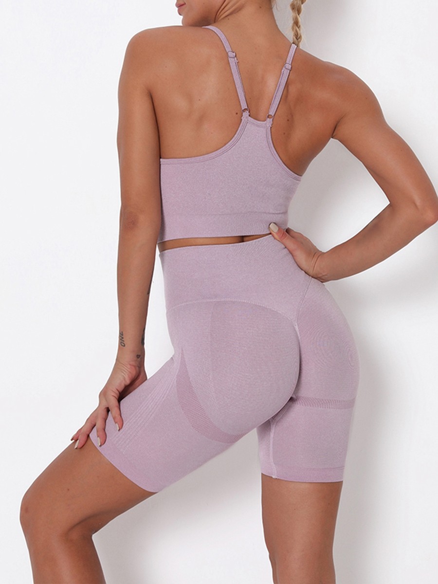 Light Purple Wide Waistband Adjustable Strap Sports Suit All Over Smooth