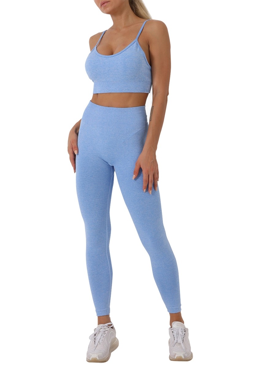 Blue Spaghetti Straps Sports Bra Suit Seamless Simplicity