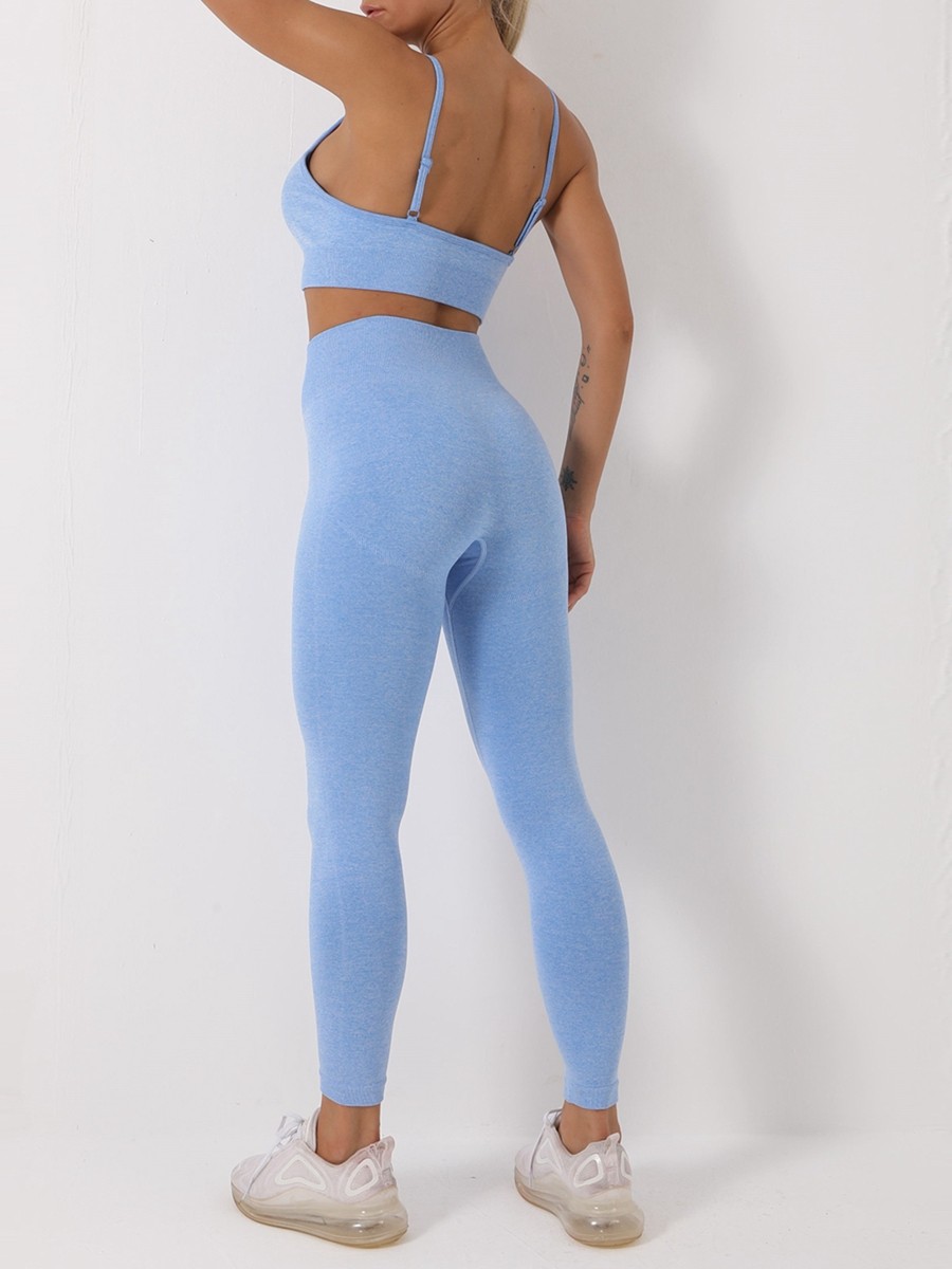 Blue Spaghetti Straps Sports Bra Suit Seamless Simplicity