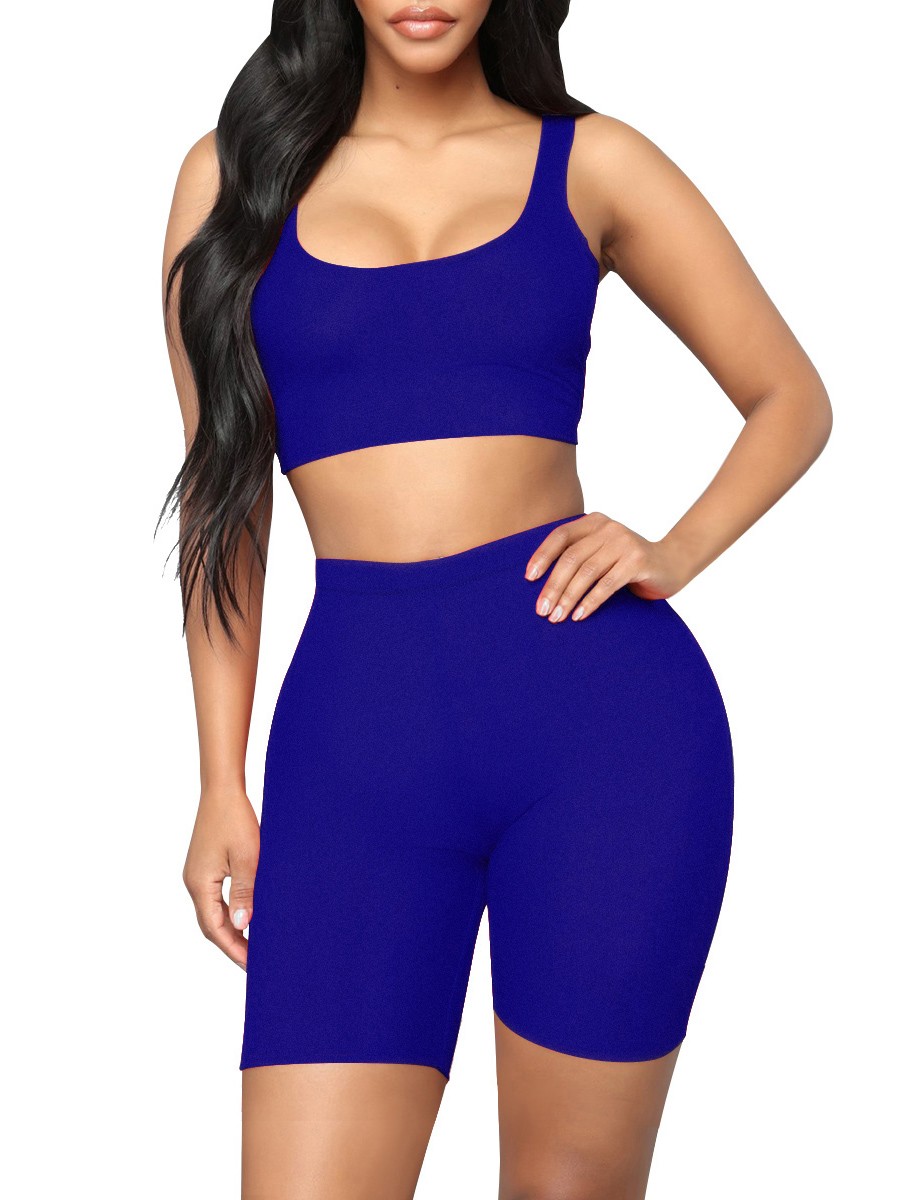Upgrade Royal Blue Solid Color Tight Suit High Rise Good Elasticity
