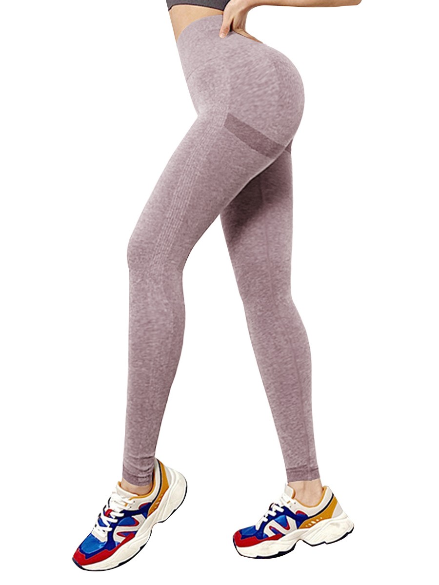 Light Pink Knit High Waist Athletic Leggings Seamless For Running Girl