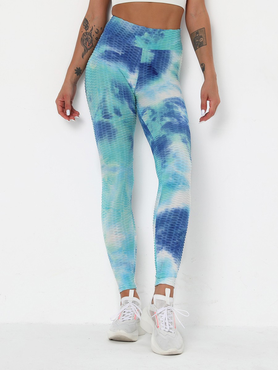 Sassy Light Blue Tie-Dyed Printed Jacquard Yoga Pants Sport Series