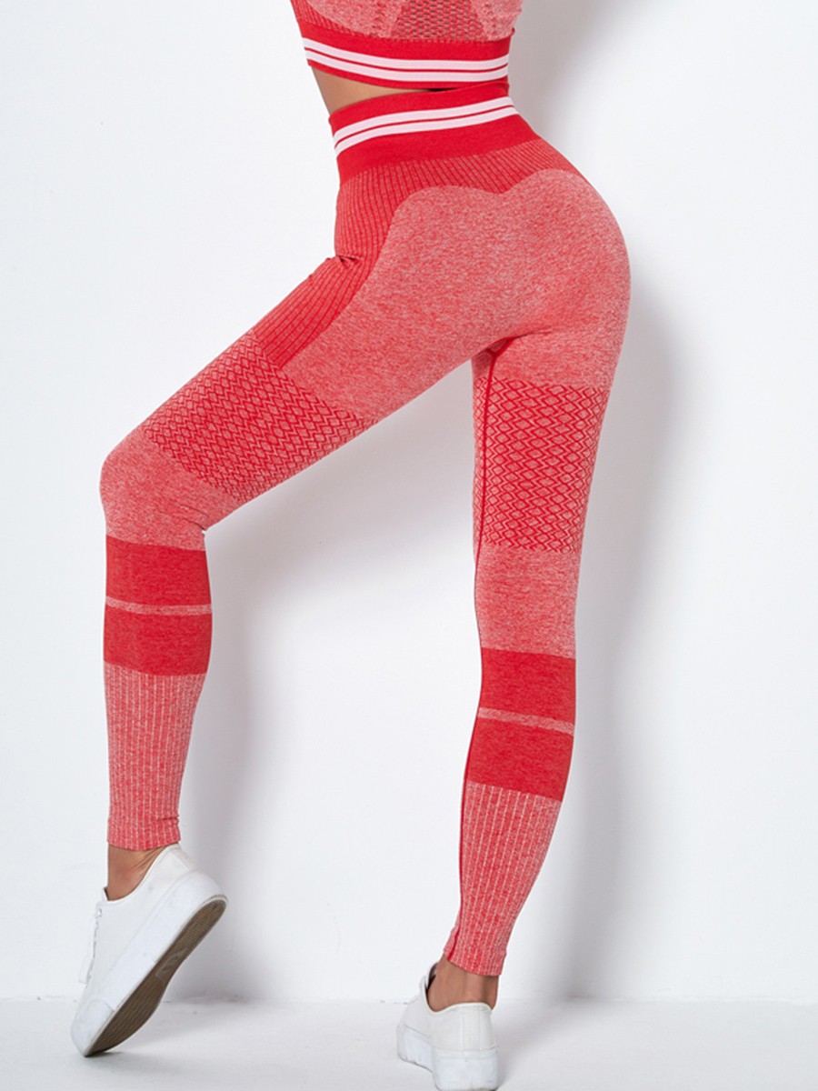 Workout Red Ankle Length Knit Running Leggings Lose Weight
