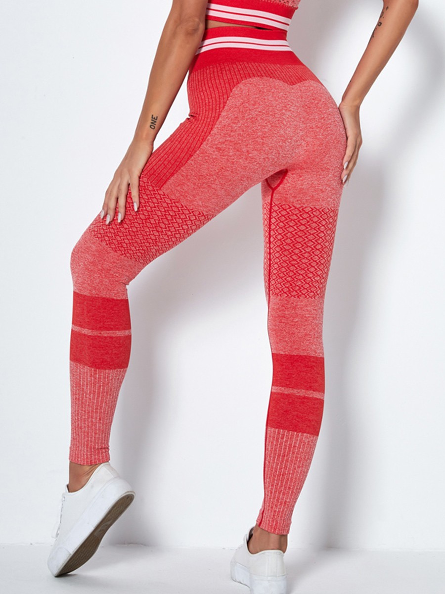 Workout Red Ankle Length Knit Running Leggings Lose Weight